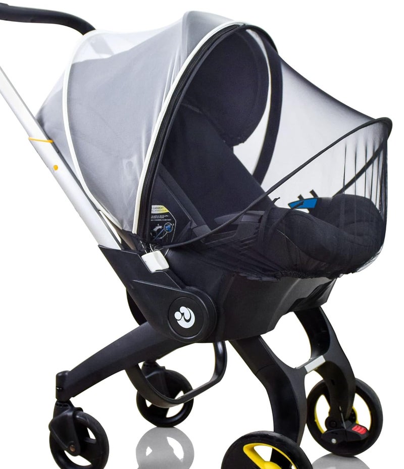 Sysmie Car Seat Mosquito Net Cover, Mosquito Net for Stroller, Sun Shade for Strollers Easy to Open and ClosDouble Zipper Design, Easy Use for Strollers, Car seat,Bassinet,Cradle (Black/White) - Image 1